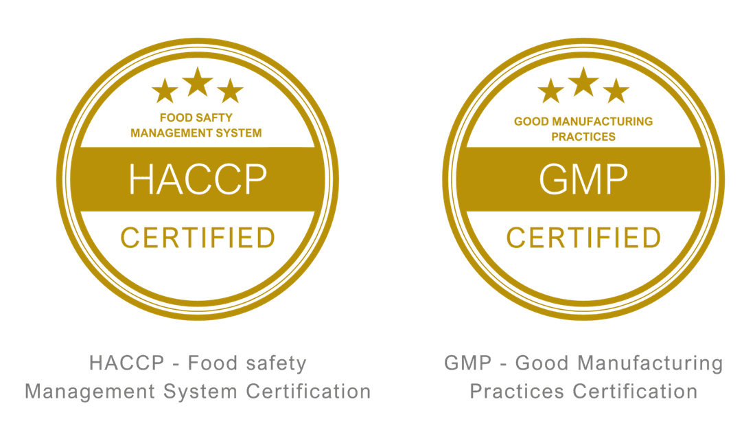 HACCP Food Safety Management System Certified and GMP Good Manufacturing Practices Certified seals awarded to Diyesta